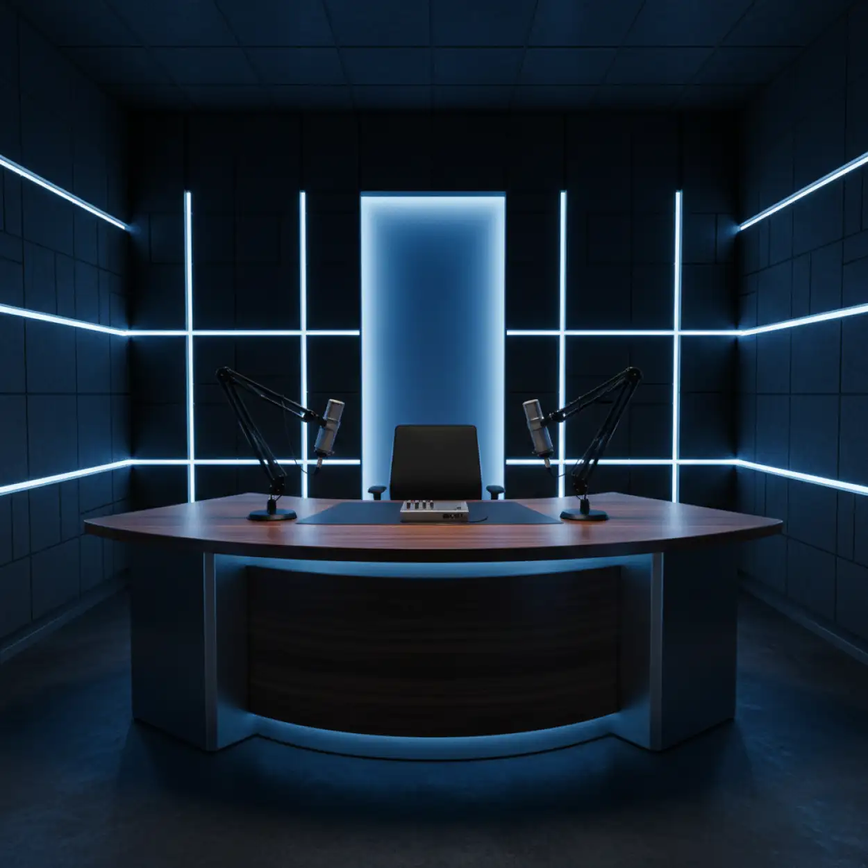 Free Download Podcast Studio Background With Blue Lighting - High Quality Podcast Studio Background Background