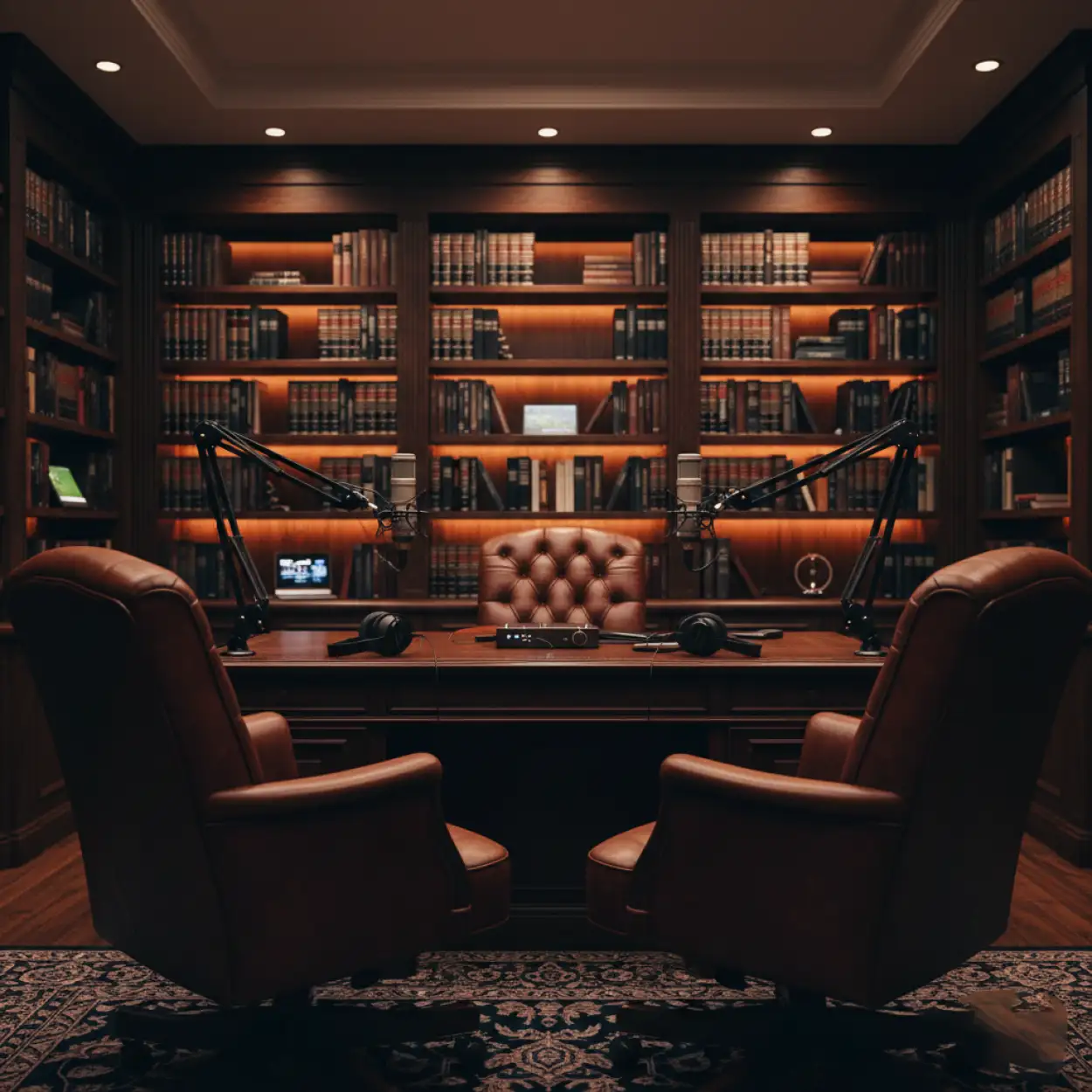 Free Download Podcast Studio Background With Bookshelf Decor - High Quality Podcast Studio Background Background Image