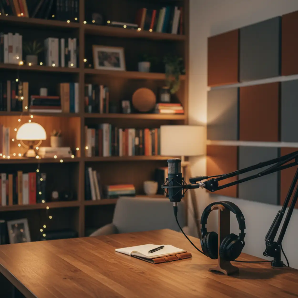 Free Download Podcast Studio Background With Hanging Lights - High Quality Podcast Studio Background Background