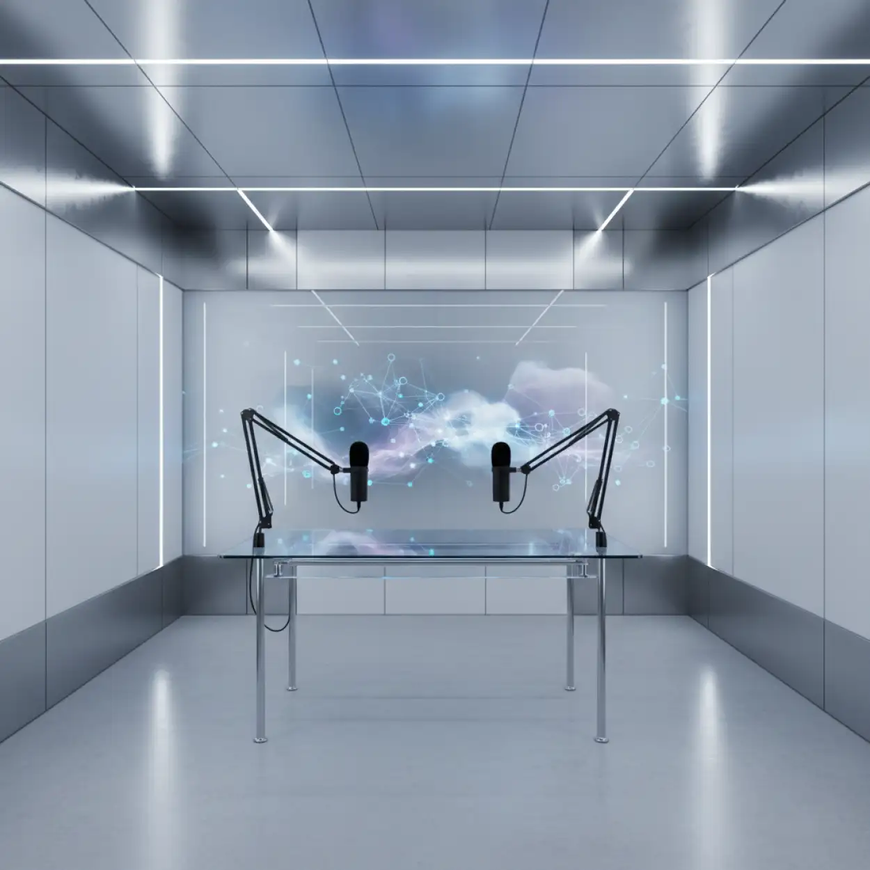 Free Download Podcast Studio Background With Tech Decor - High Quality Podcast Studio Background Background Image