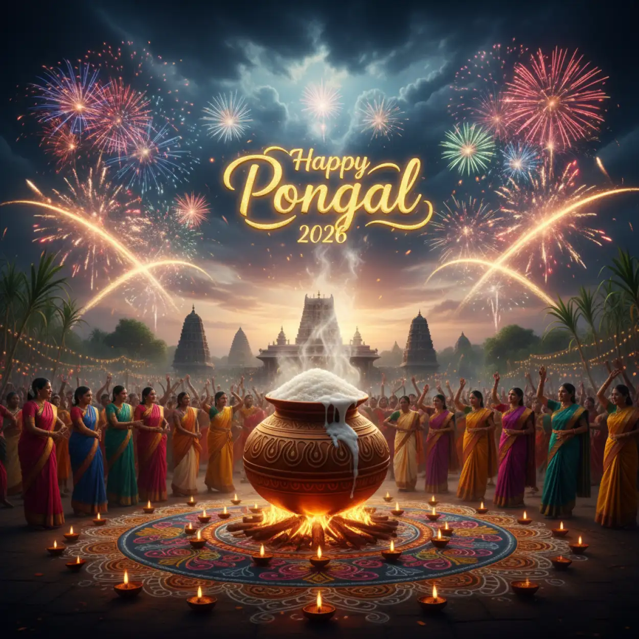 Free Download Pongal Family Celebration Wishes 2026 - High Quality Happy Pongal Wishes 2026 Image