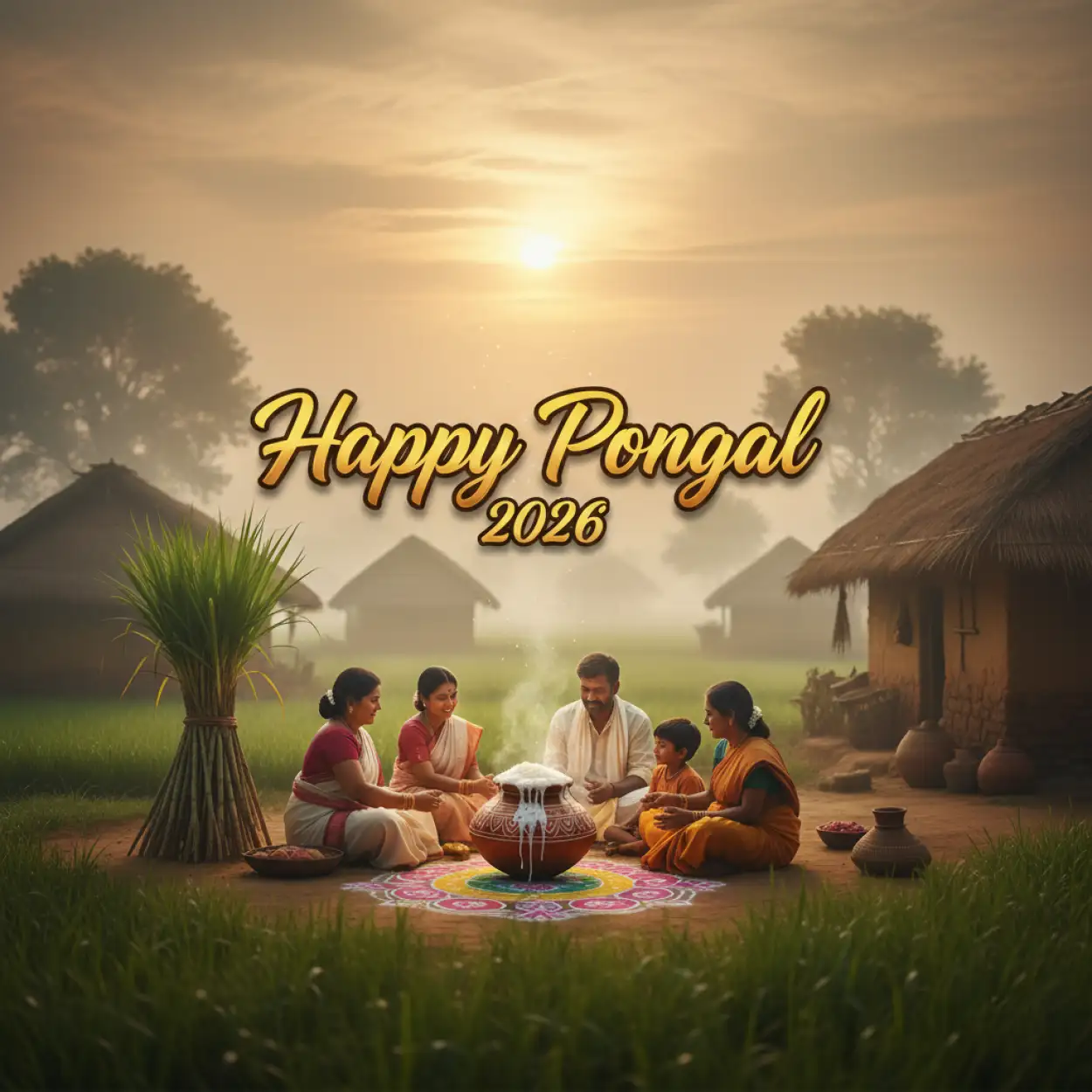 Free Download Pongal Wishes Printable Poster 2026 - High Quality Happy Pongal Wishes 2026 Background