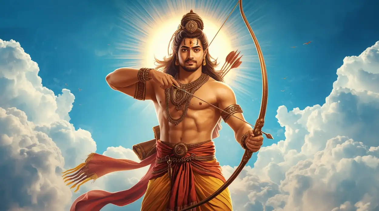 Free Download Ram Ji With Dhanush Ban 3D Illustration - High Quality Lord Rama With Bow And Arrow Background