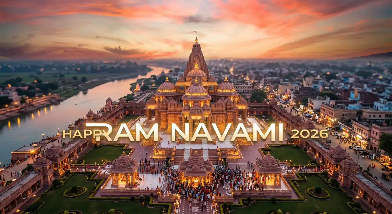 Free Download Ram Navami 2026 Images With Sunrise Temple Background - High Quality Happy Ram Navami 2026 Background Image