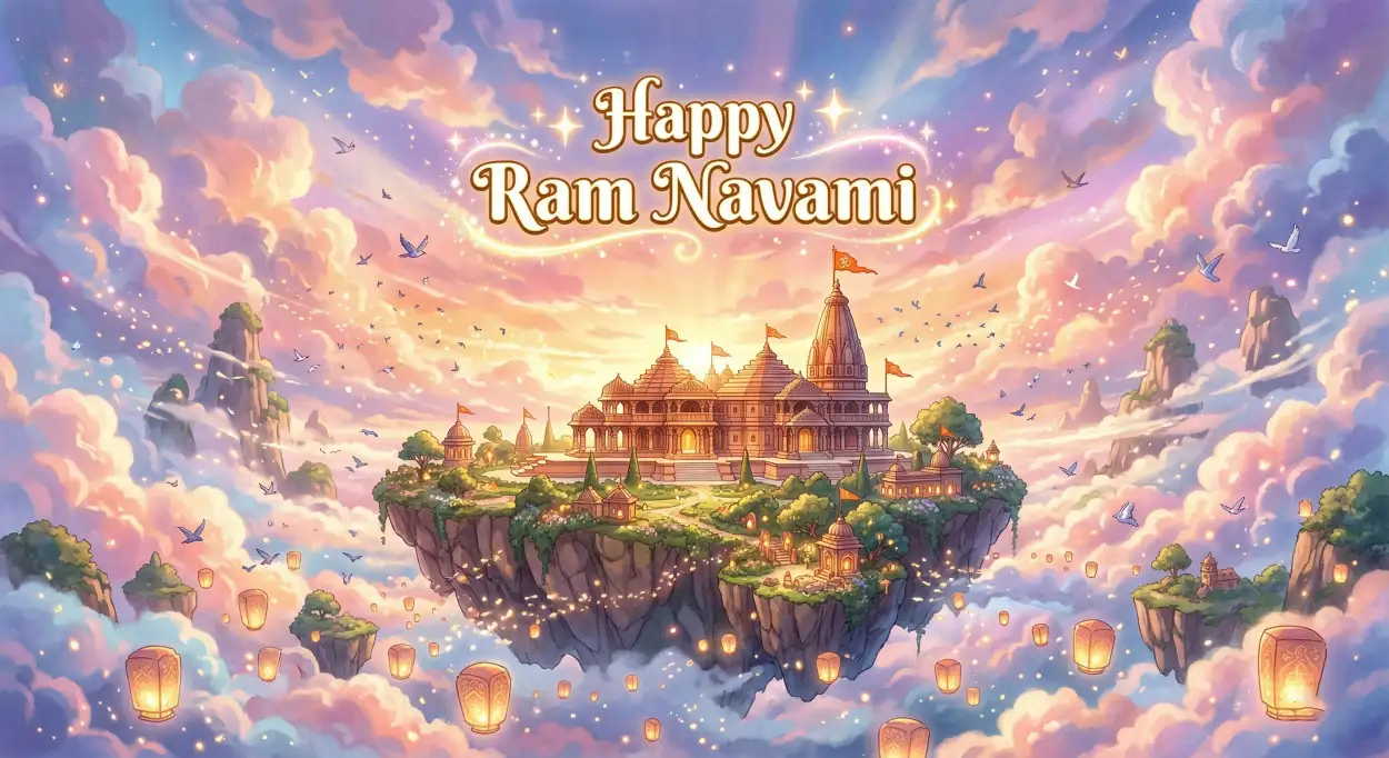 Free Download Ram Navami Whatsapp Status With Diya And Temple - High Quality Happy Ram Navami Wishes For WhatsApp Image