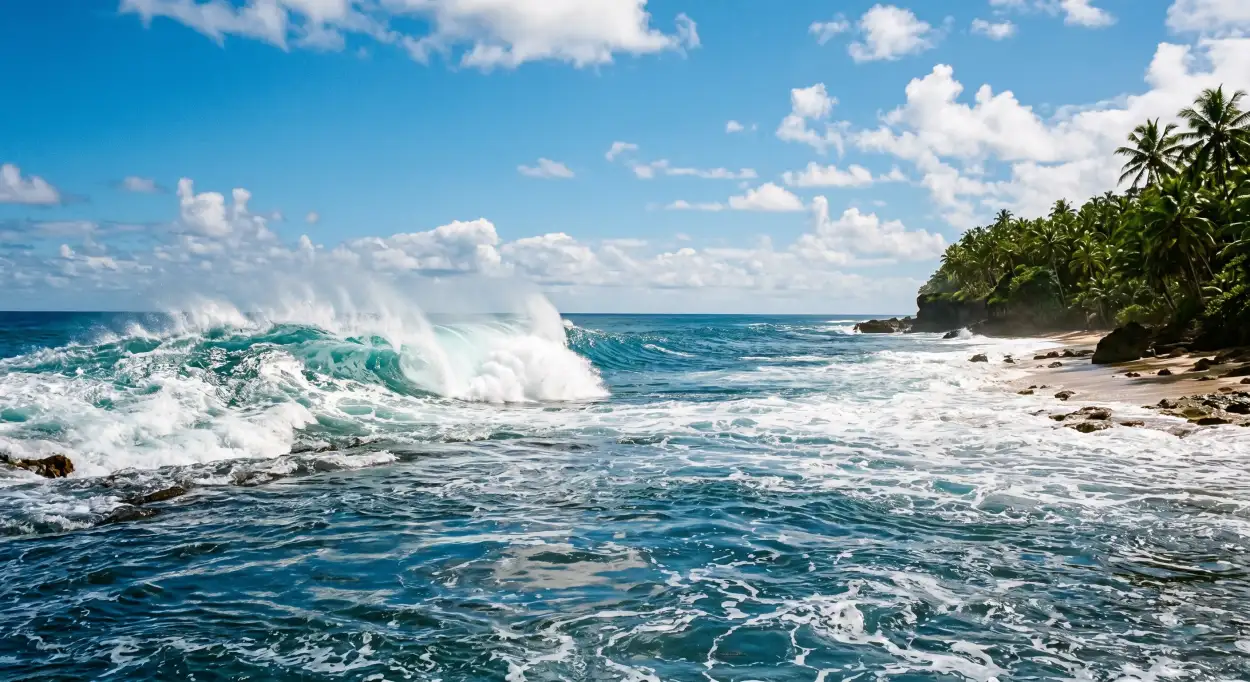 Free Download Realistic Summer Background With Ocean Waves And Blue Sky - High Quality Summer Background Background Image