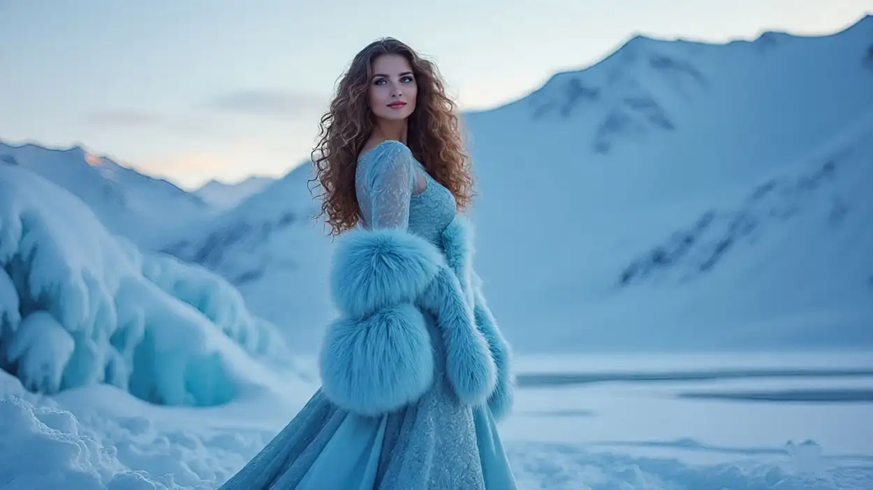 Free Download Russian Model In Icy Blue Fur Coat Dress - High Quality Free Blue Picture Background