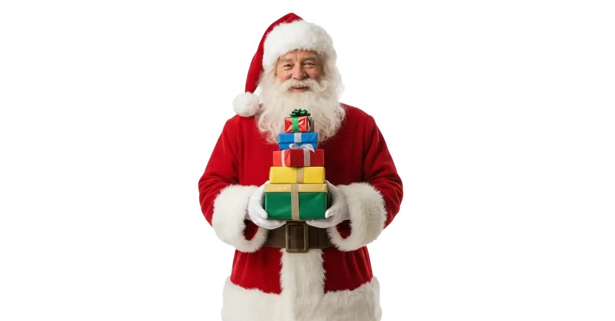 Free Download Santa Claus Delivering Gifts Png No Background - High Quality Santa Claus With Gifts Png Transparent PNG