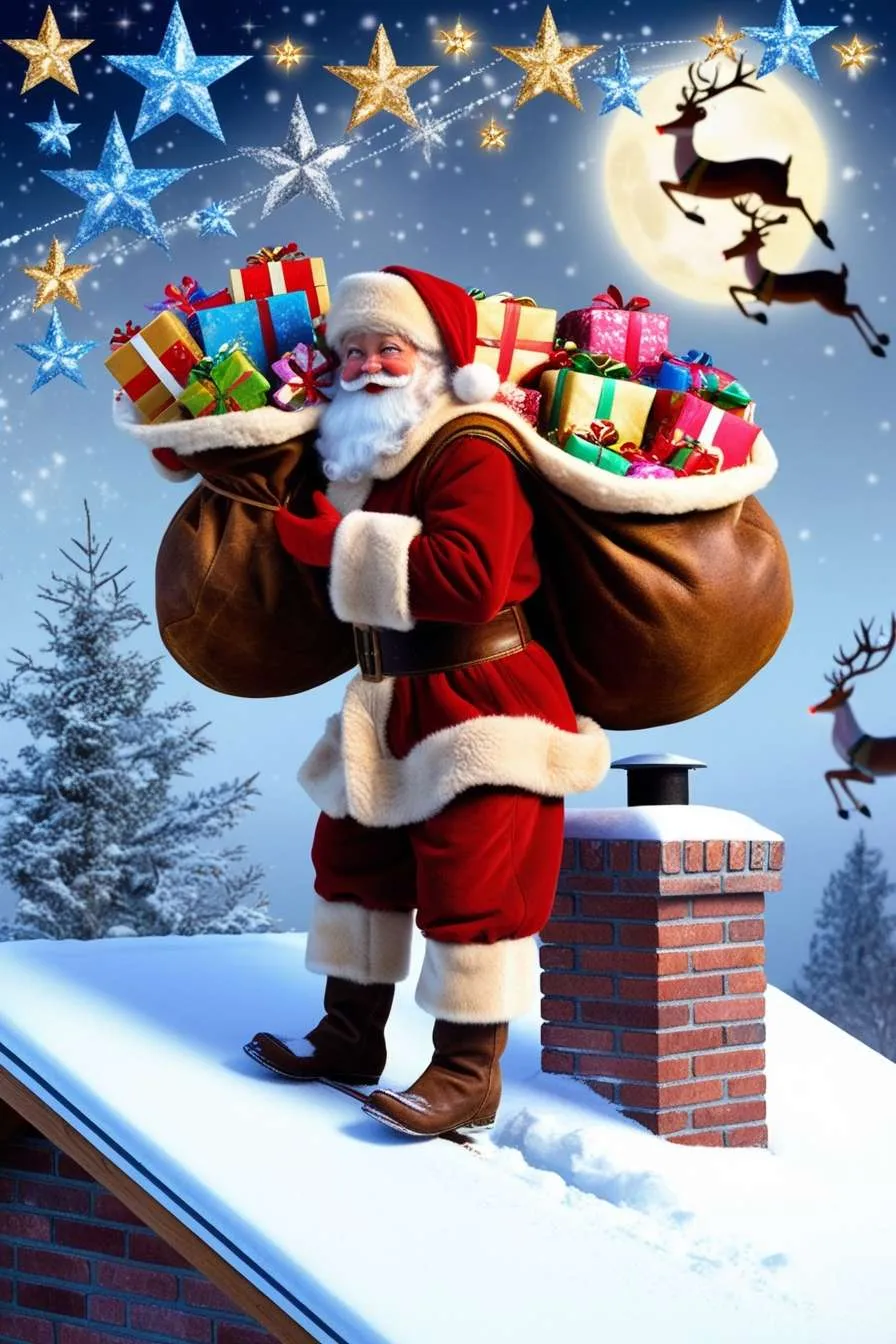 Free Download Santa Claus Flying Sleigh Background Images Under The Full Moon - High Quality Santa Claus Background Background