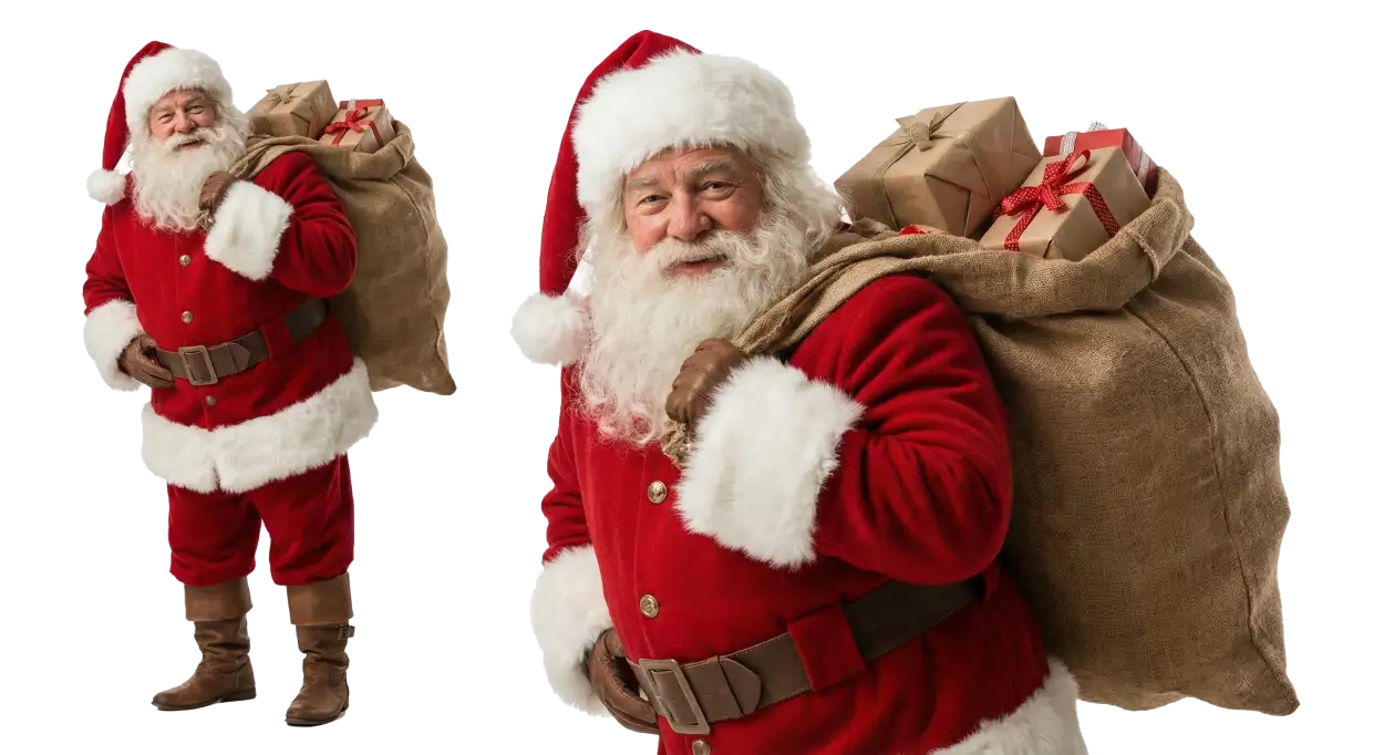 Santa Claus With Decorated Gifts Png - Royalty Free Santa Claus With Gifts Png Image | Pngmagic Free Download Santa Claus With Decorated Gifts Png - High Quality Santa Claus With Gifts Png PNG Image