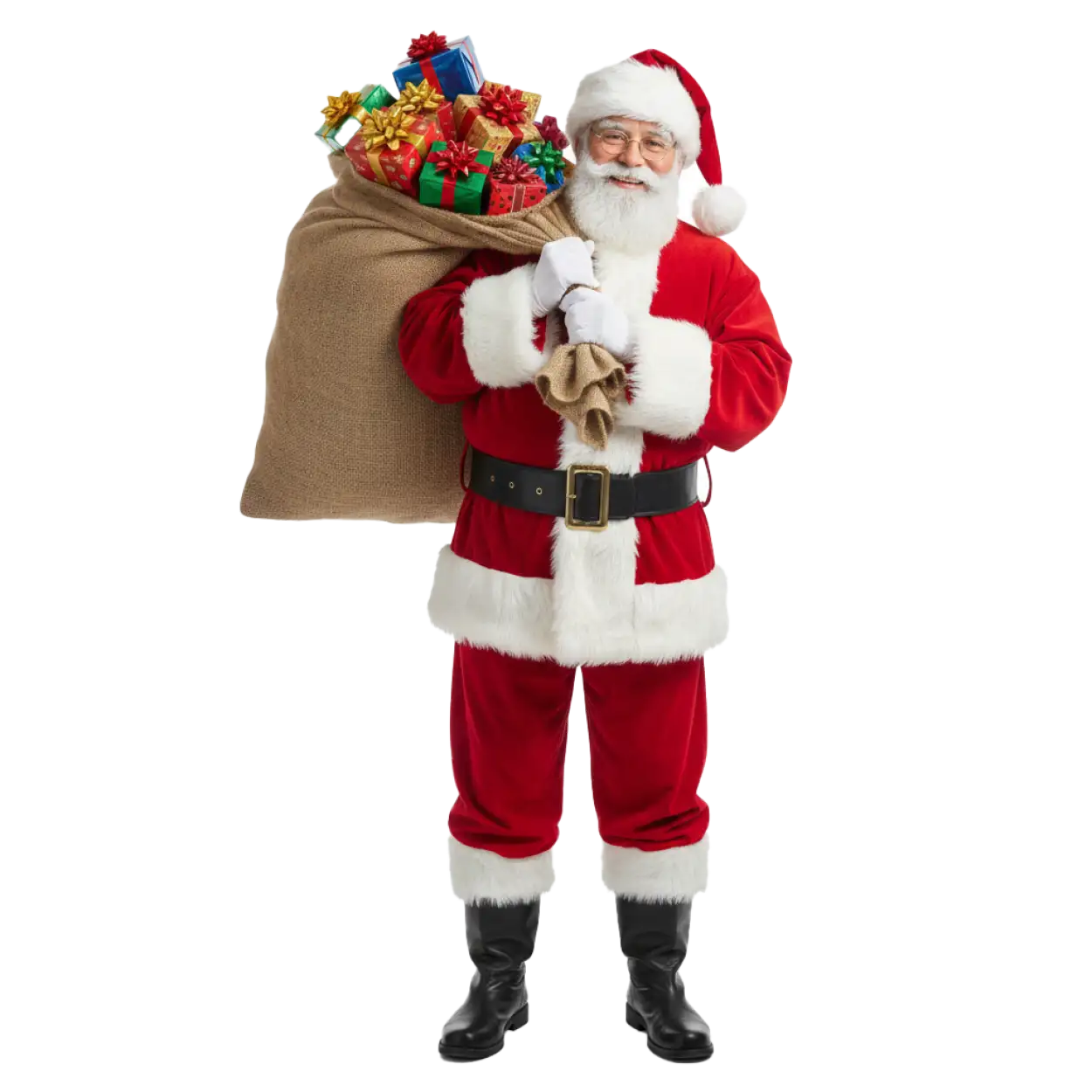 Free Download Santa Claus With Gift Hamper Png - High Quality Santa Claus With Gifts Png Transparent PNG