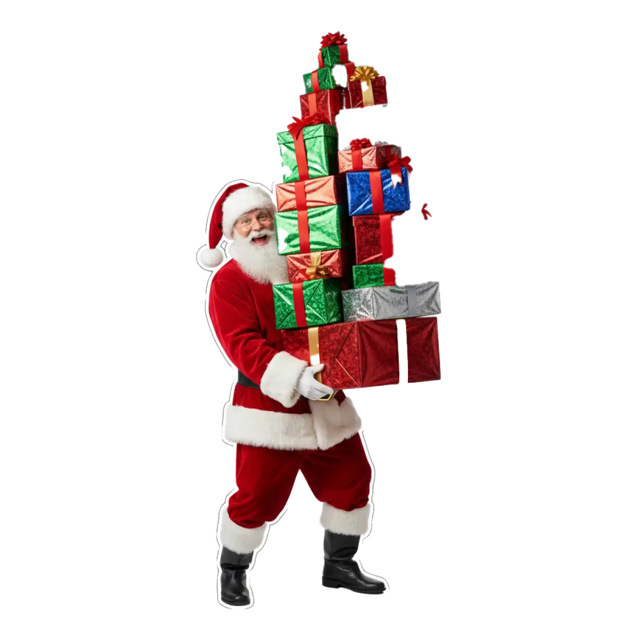 Free Download Santa Claus With Glitter Gift Boxes Png - High Quality Santa Claus With Gifts Png Transparent PNG