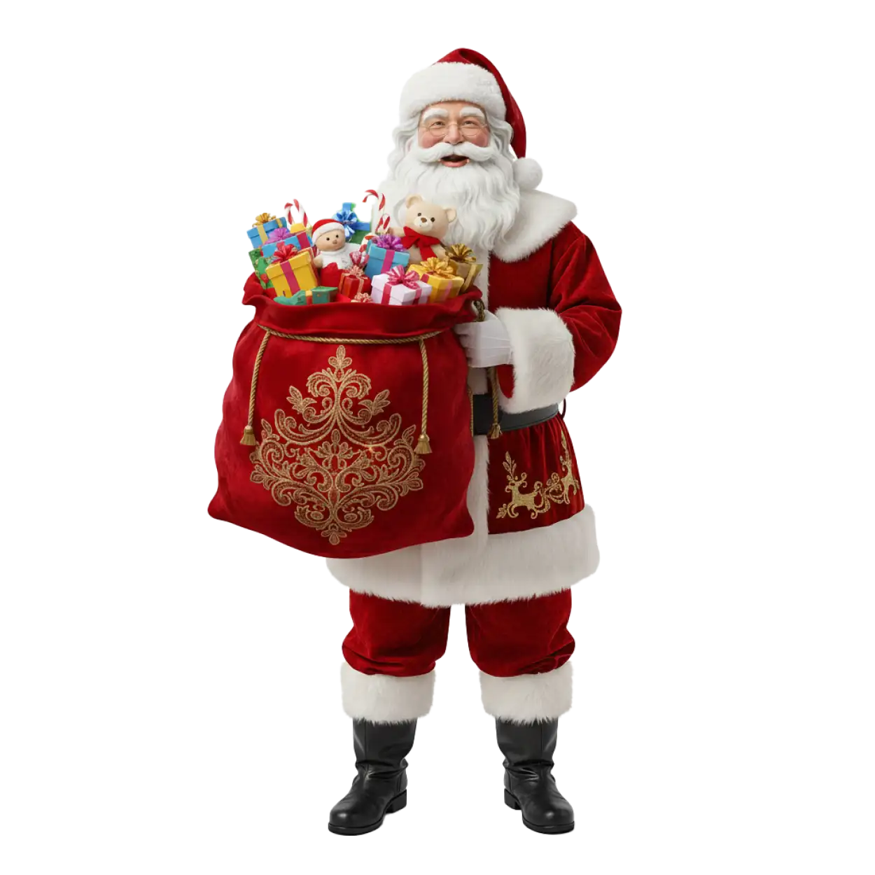 Free Download Santa Claus With Red Gift Bag Png Free - High Quality Santa Claus With Gifts Png Transparent PNG