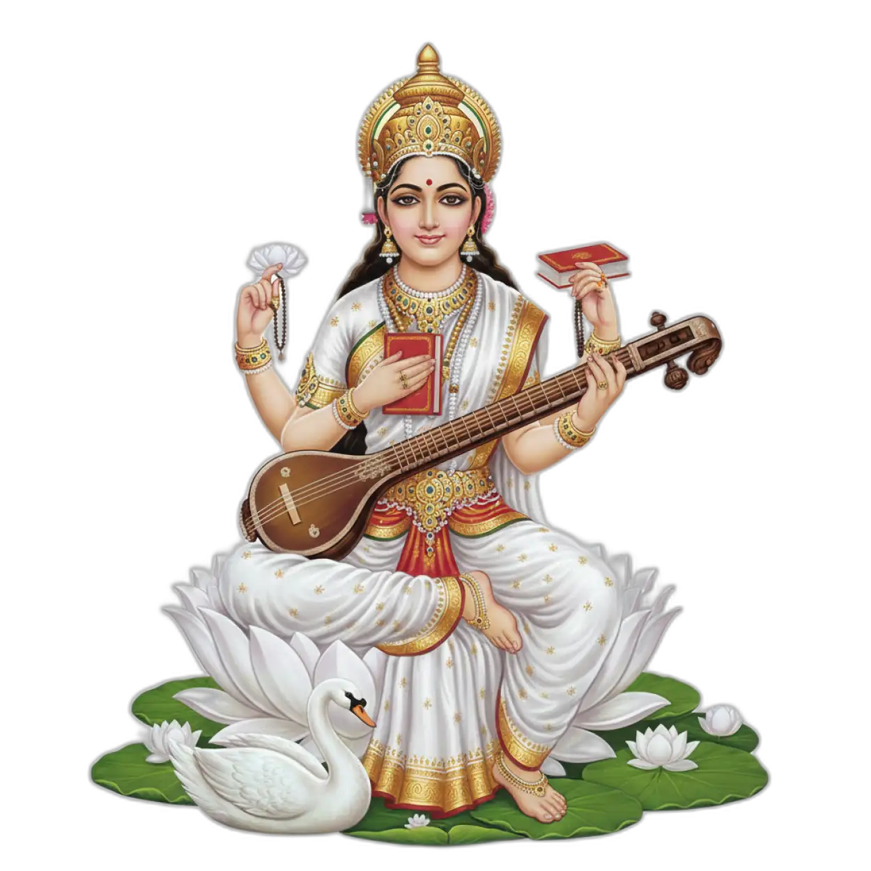 Free Download Saraswati Mata Png Artistic Illustration - High Quality Saraswati Png PNG Image