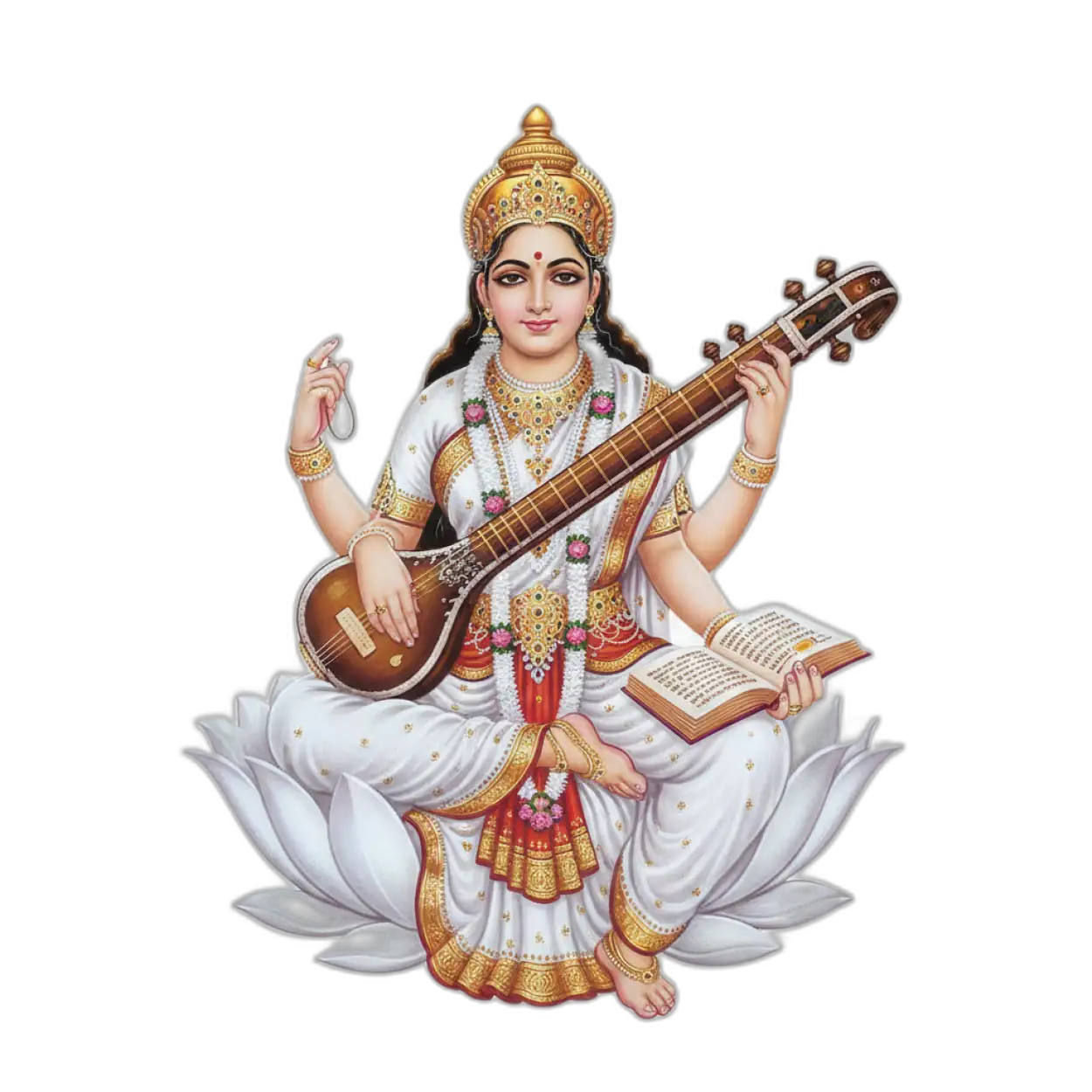 Free Download Saraswati Png With Book And Veena - High Quality Saraswati Png PNG Image
