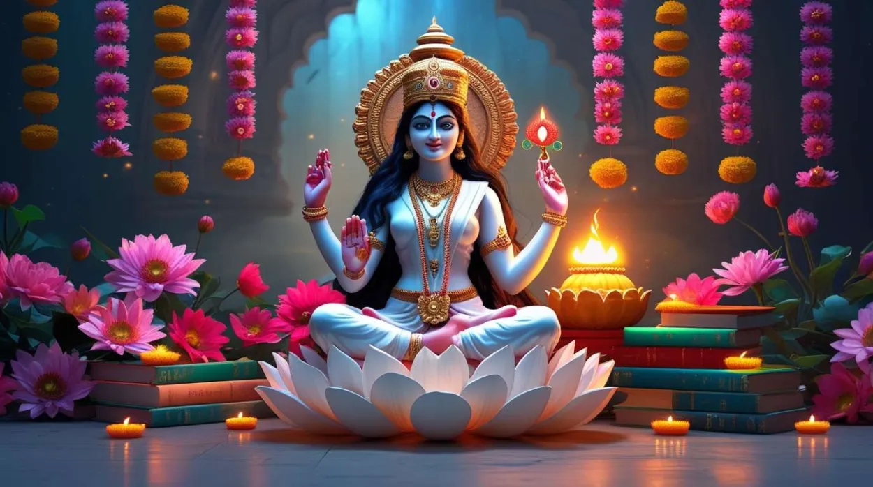 Saraswati Puja Wallpaper With Lotus Flowers - Royalty Free Saraswati Puja Wallpapers Image | Pngmagic Free Download Saraswati Puja Wallpaper With Lotus Flowers - High Quality Saraswati Puja Wallpapers Background