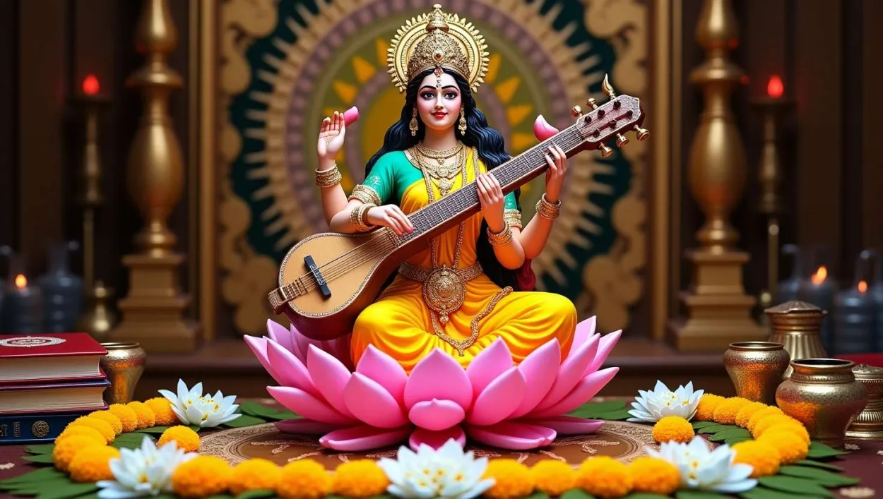 Saraswati Puja Wallpapers With Traditional Patterns - Royalty Free Saraswati Puja Wallpapers Image | Pngmagic Free Download Saraswati Puja Wallpapers With Traditional Patterns - High Quality Saraswati Puja Wallpapers Background