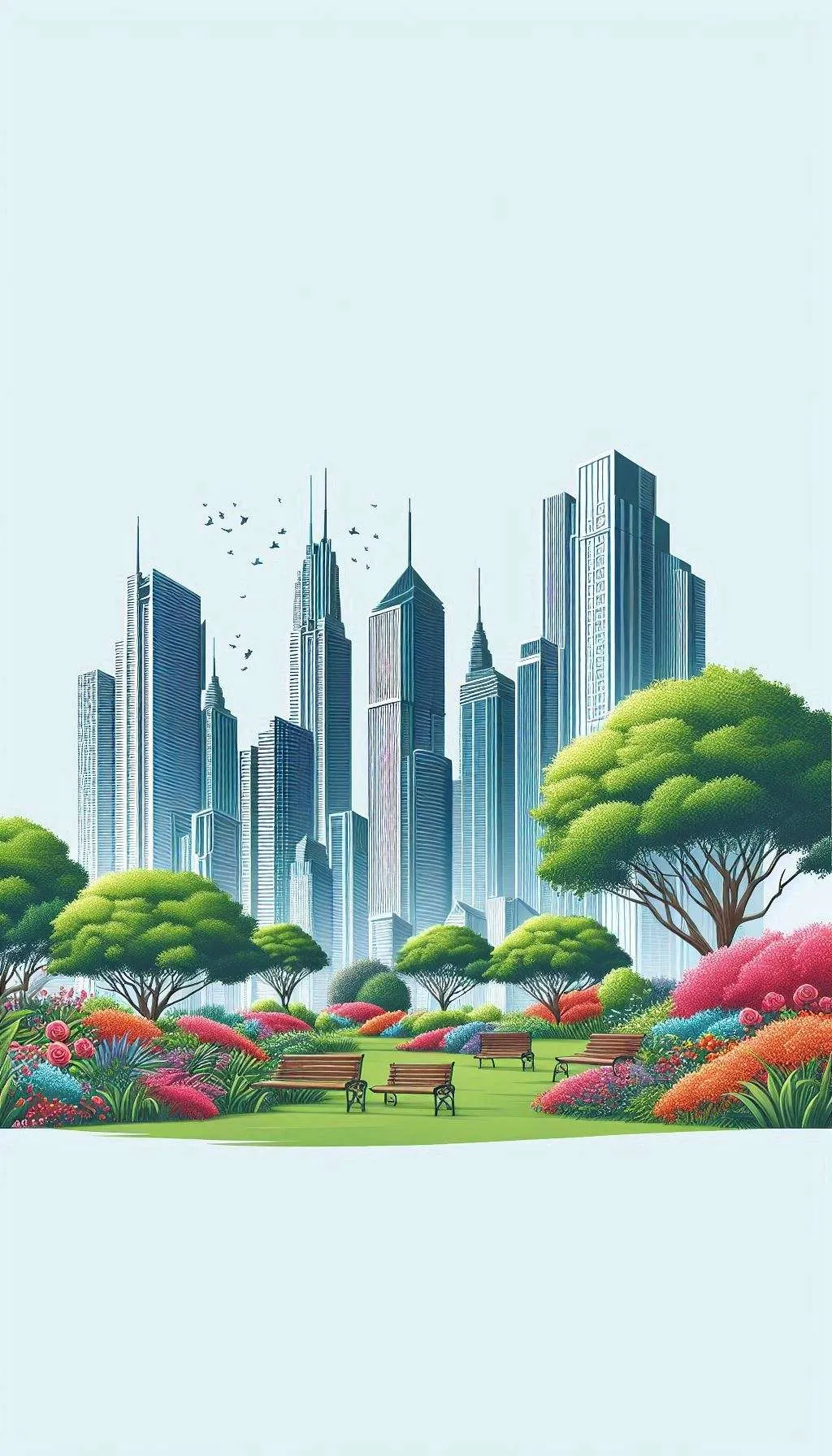 Serene Garden Mobile Background With Flowers And Trees In Front Of Tall Buildings - Royalty Free Mobile Wallpaper Image | Pngmagic Free Download Serene Garden Mobile Background With Flowers And Trees In Front Of Tall Buildings - High Quality Mobile Wallpaper Background
