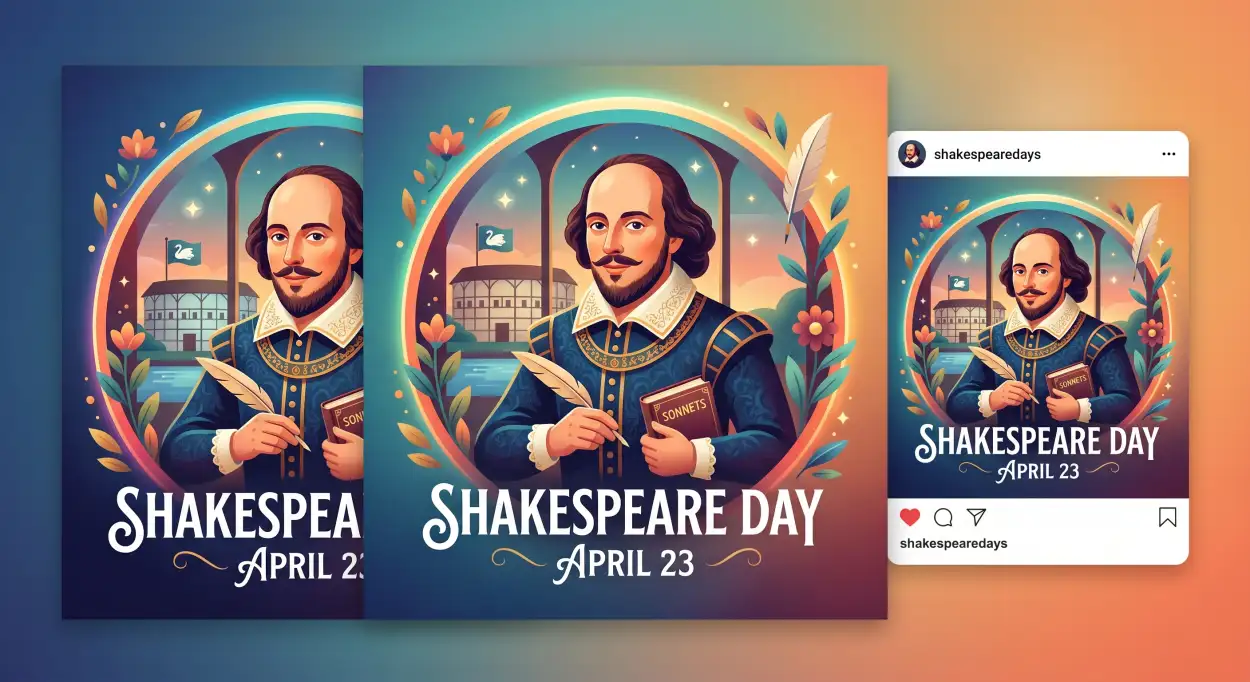 Free Download Shakespeare Day Instagram Post Template Psd - High Quality William Shakespeare Day 2026 Image