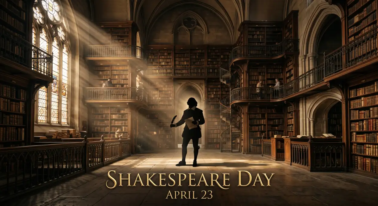 Free Download Shakespeare Day Reels Script Hindi English - High Quality William Shakespeare Day 2026 Image