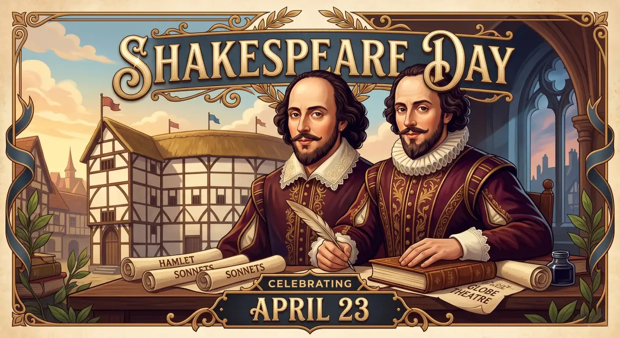 Free Download Shakespeare Historical Theme Poster - High Quality William Shakespeare Day 2026 Image