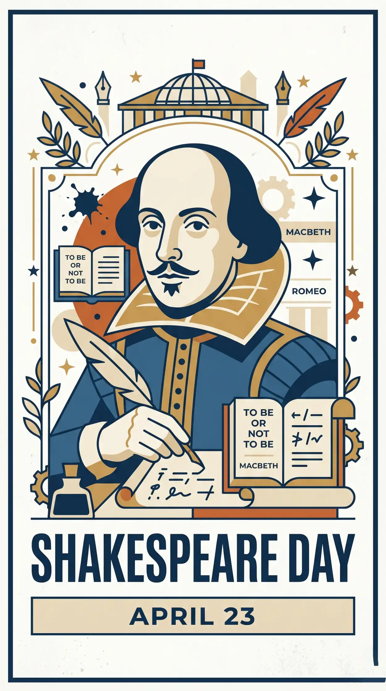 Free Download Shakespeare Illustration Modern Style - High Quality William Shakespeare Day 2026 Image
