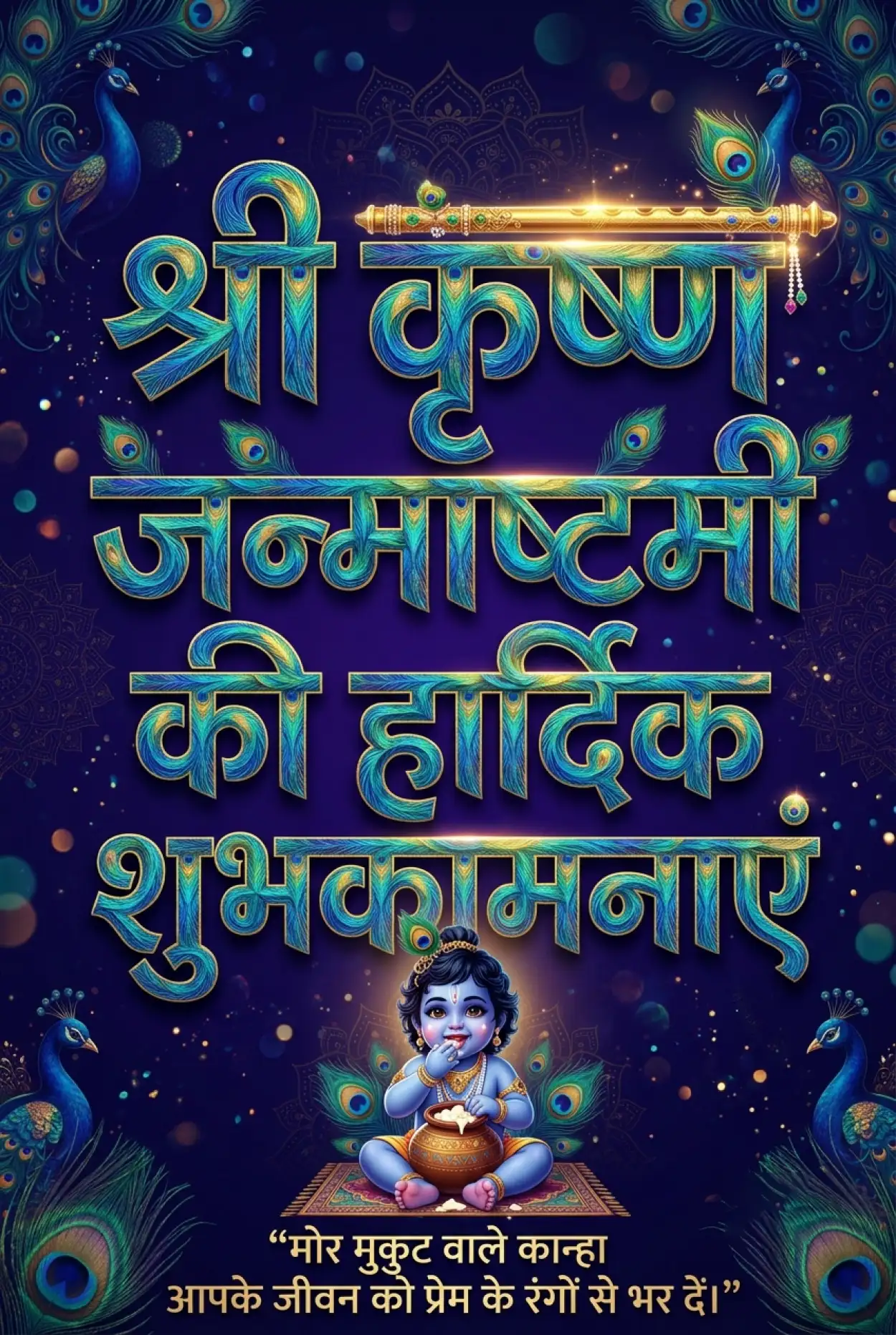 Free Download Shri Krishna Janmashtami Hindi Quotes With Images - High Quality Shri Krishna Janmashtami Ki Hardik Shubhkamnaye In Hindi Image