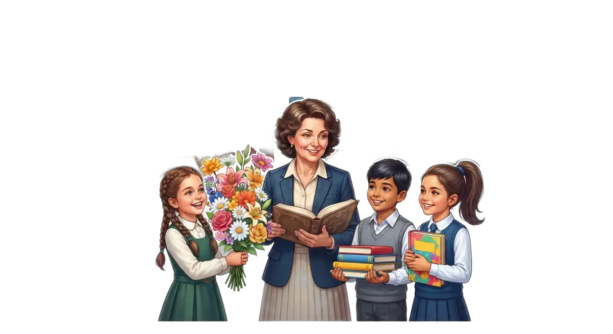 Free Download Students Giving Flowers To Teacher Png - High Quality Teachers Day Png Transparent PNG