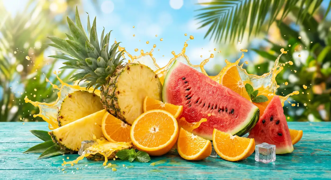 Free Download Stylish Summer Background With Tropical Fruit Elements - High Quality Summer Background Background Image