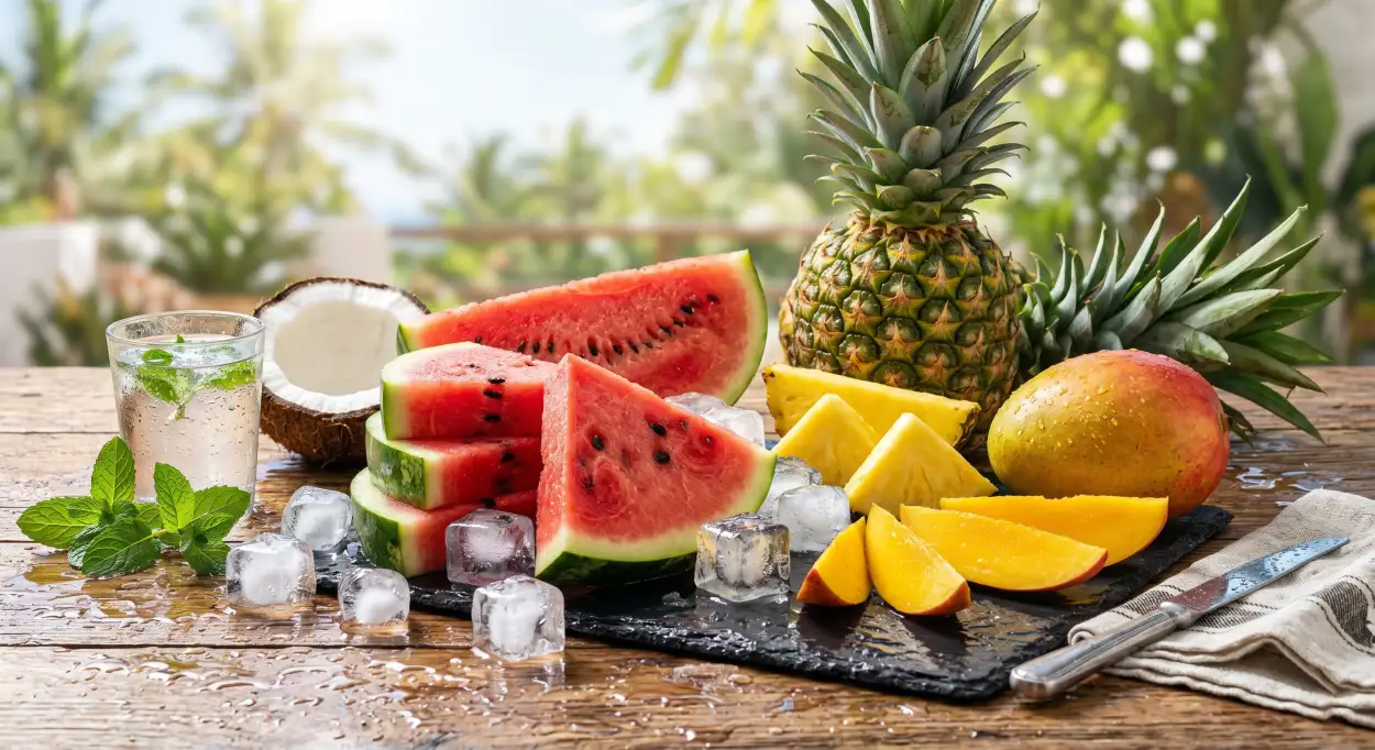 Free Download Summer Background With Fresh Fruits And Smoothies - High Quality Summer Background Background Image