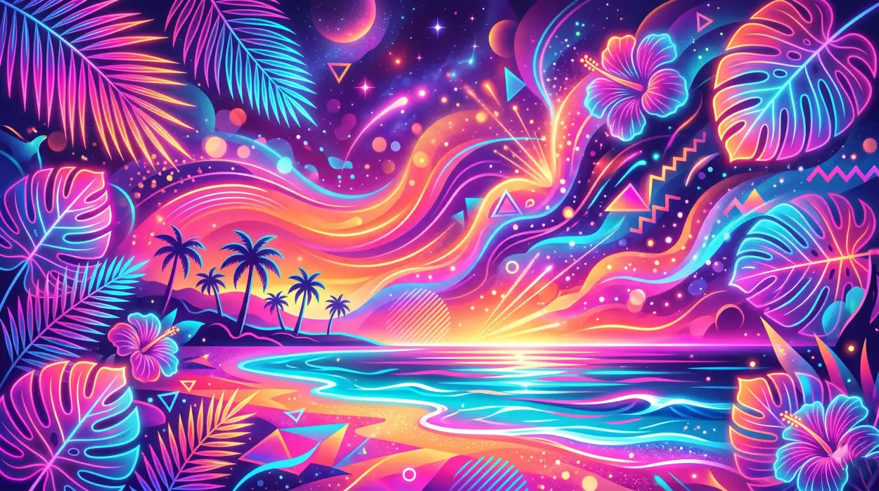 Free Download Summer Background With Neon Lights And Tropical Vibes - High Quality Summer Background Background Image