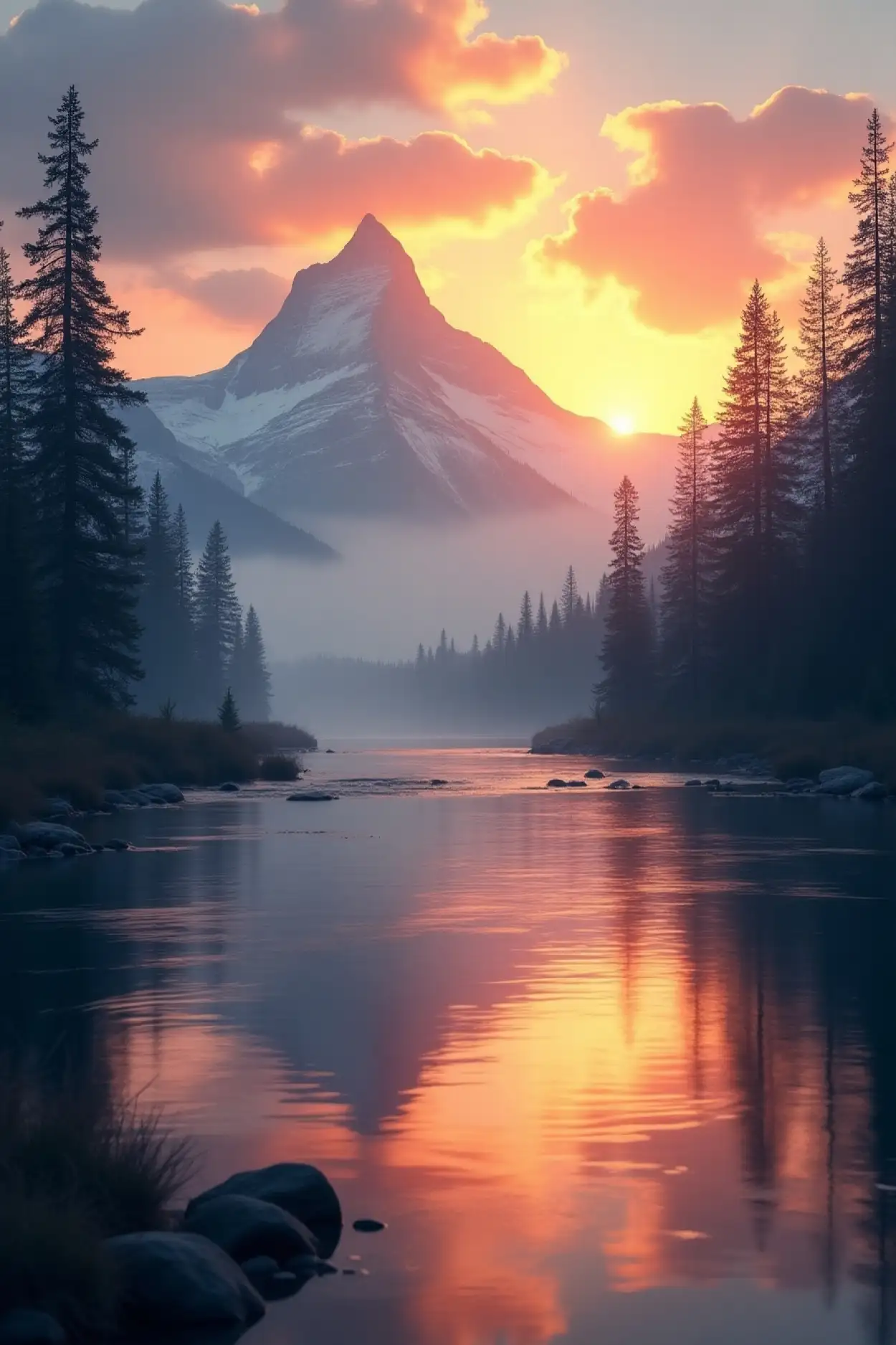 Free Download Sunset Image With Mountains And River - High Quality Sunset Image Background