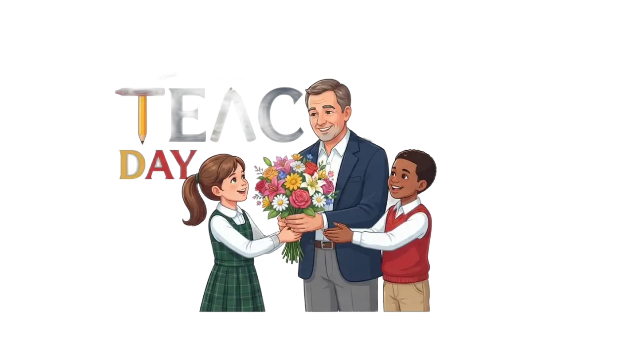 Free Download Teacher Receiving Flowers Png - High Quality Teachers Day Png Transparent PNG