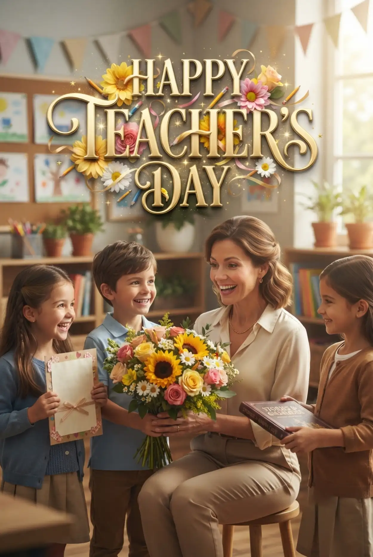 Free Download Teachers Day Cards With Flowers And Wishes - High Quality Teachers Day Cards Image