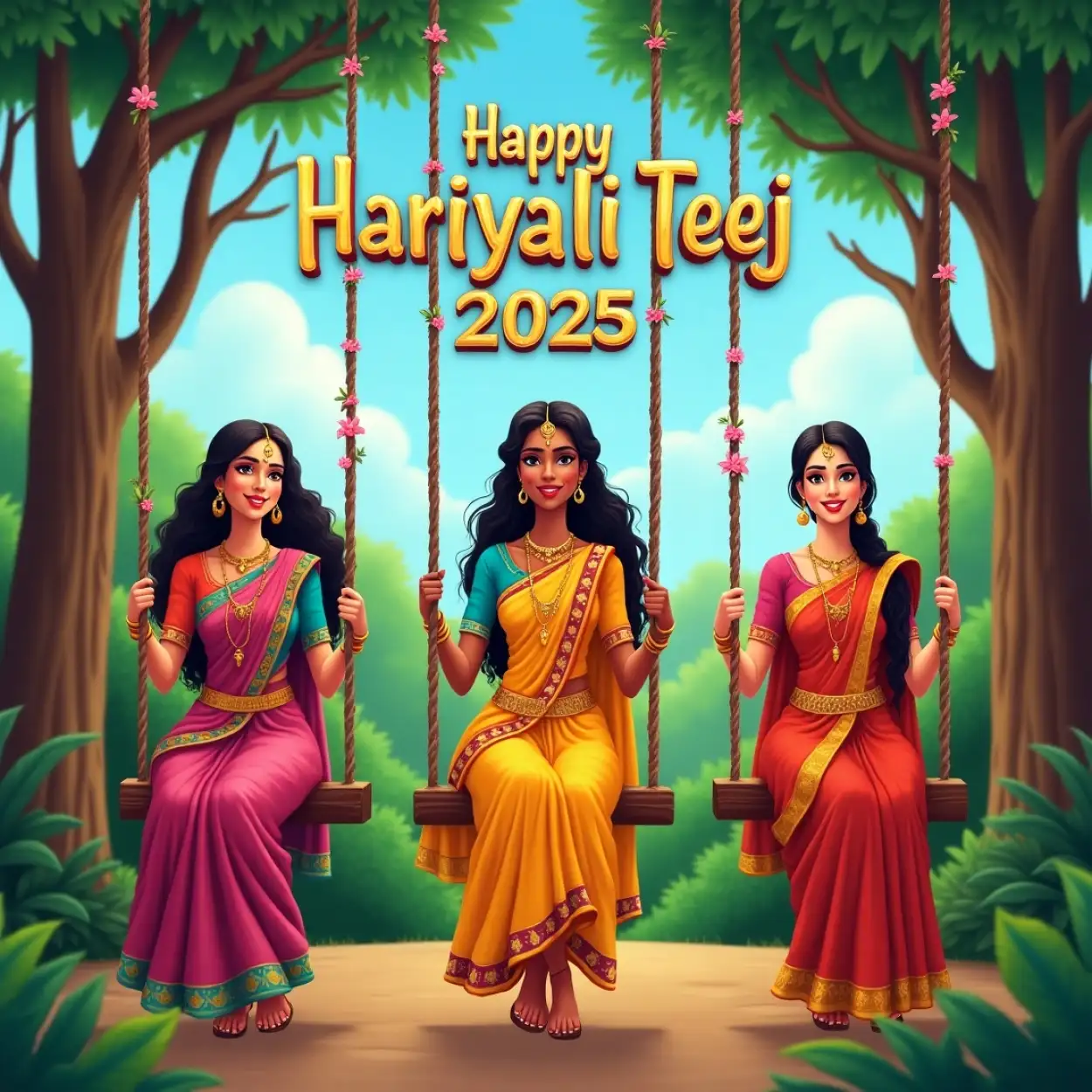 Free Download Teej Celebration Images In Green Background - High Quality Happy Hariyali Teej Wishes 2025 Background