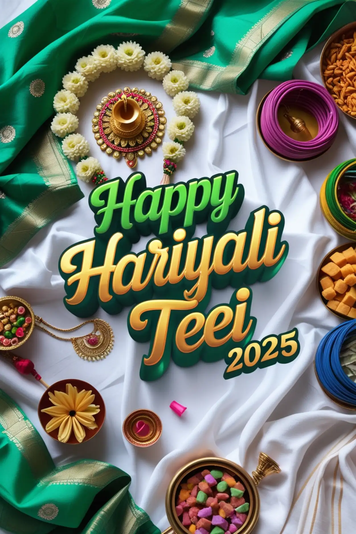 Free Download Teej Celebration Photo With Quotes - High Quality Happy Hariyali Teej Wishes 2025 Background