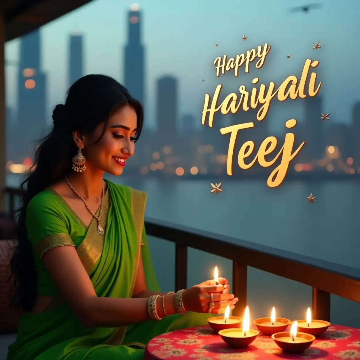 Free Download Teej Png Image With Diya And Thali - High Quality Happy Hariyali Teej Wishes 2025 PNG Image