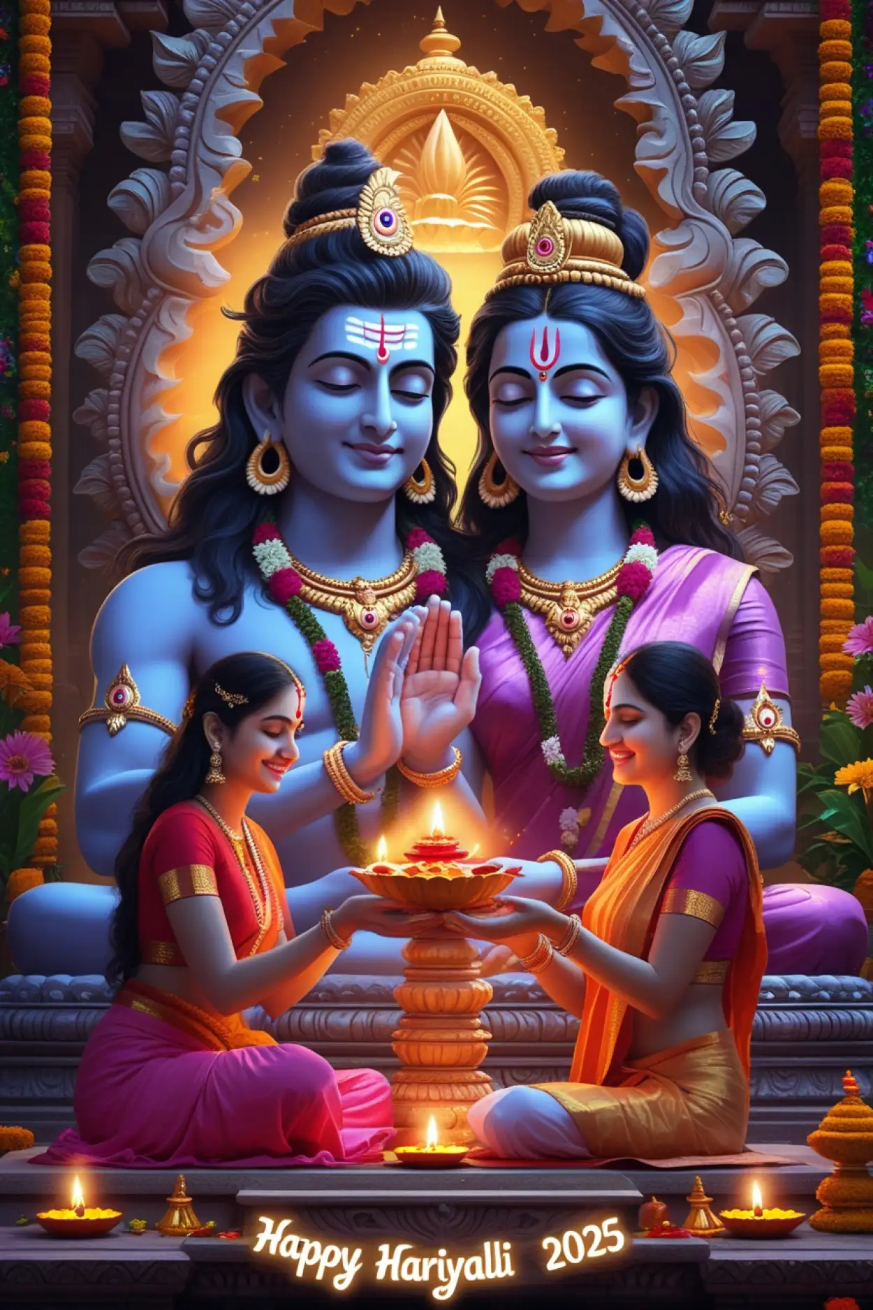 Free Download Teej Shiv Parvati Images For Blessing - High Quality Happy Hariyali Teej Wishes 2025 Background