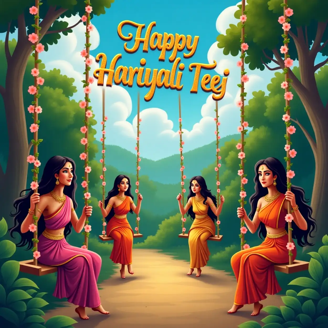 Free Download Teej Vrat 2025 Wishes In Hindi Text - High Quality Happy Hariyali Teej Wishes 2025 Background