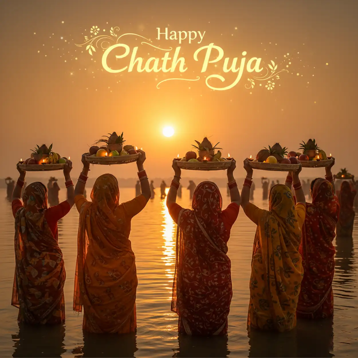 Free Download Traditional Woman Offering Arghya Chhath Puja Wishes - High Quality Happy Chhath Puja Wishes Image