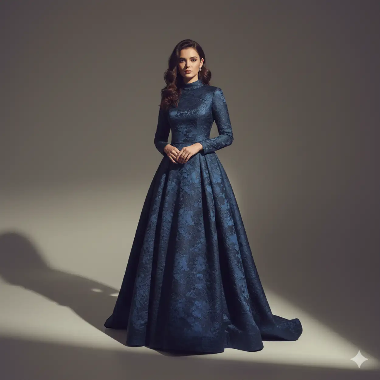 Free Download USA Beauty Model Photo Session In Dark Blue Dress With Soft Shadows - High Quality Blue Picture Background