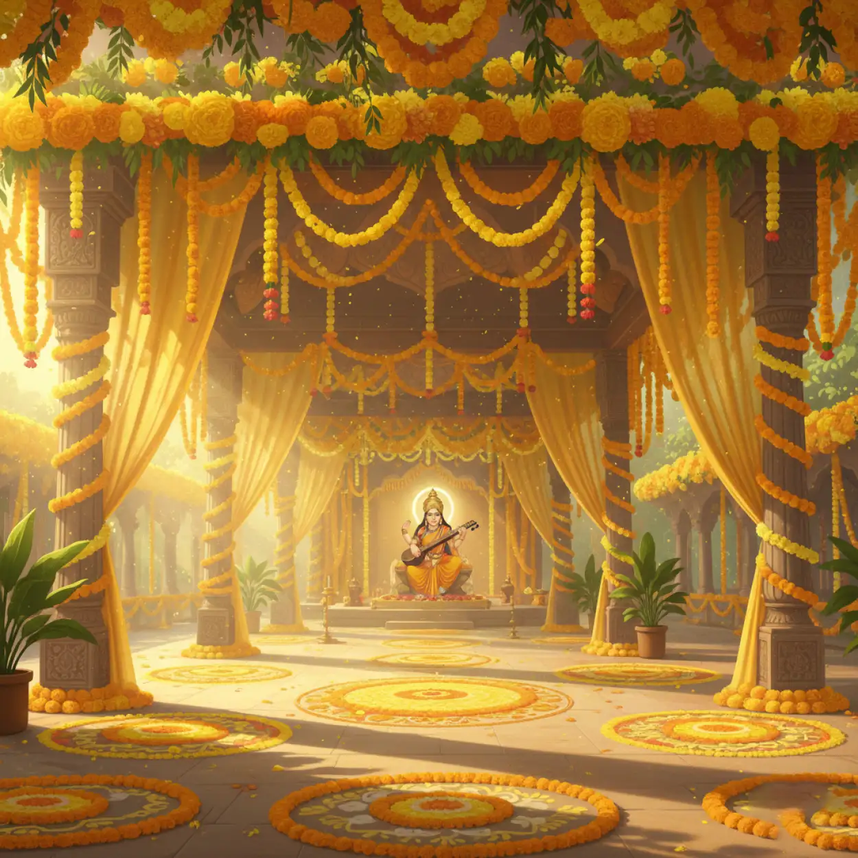 Free Download Vasant Panchami Background Realistic Festival Setup Image - High Quality Vasant Panchami Background Background Image