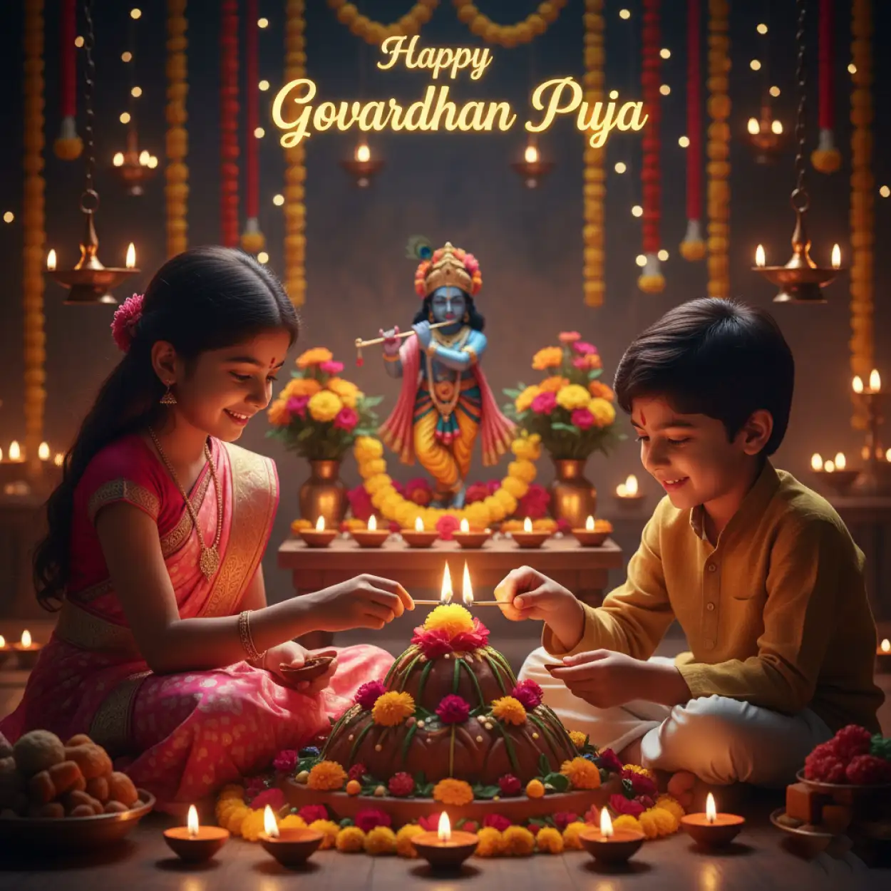 Village Scene During Govardhan Puja Celebration - Royalty Free Happy Govardhan Puja 2025 Image | Pngmagic Free Download Village Scene During Govardhan Puja Celebration - High Quality Happy Govardhan Puja 2025 Background