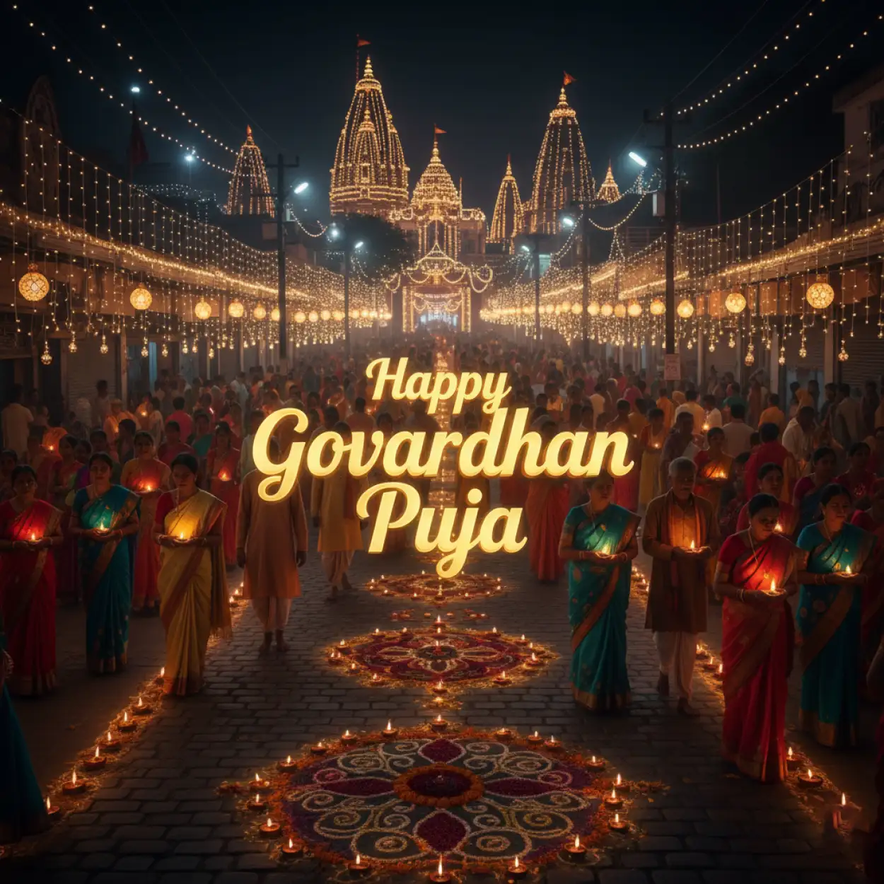 Village Temple With Lights And Decorations At Night - Royalty Free Happy Govardhan Puja 2025 Image | Pngmagic Free Download Village Temple With Lights And Decorations At Night - High Quality Happy Govardhan Puja 2025 Background