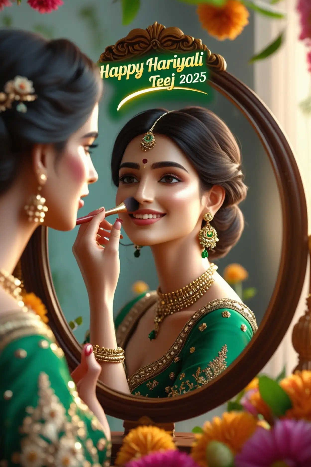 Free Download Woman Applying Mehndi Teej Festival Image - High Quality Happy Hariyali Teej Wishes 2025 Background