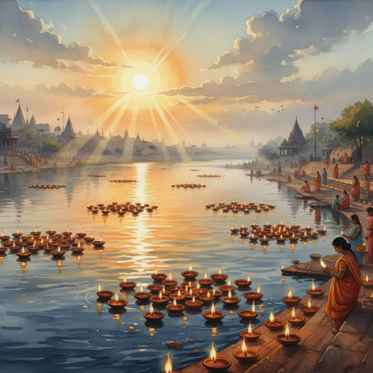 Free Download Woman Standing In River Chhath Puja Background - High Quality Chhath Puja Background Background Image