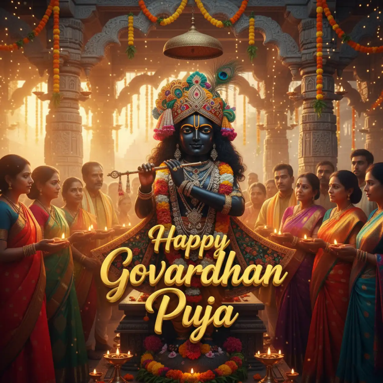 Women Performing Ritual With Traditional Attire, Flowers, And Lamps - Royalty Free Happy Govardhan Puja 2025 Image | Pngmagic Free Download Women Performing Ritual With Traditional Attire, Flowers, And Lamps - High Quality Happy Govardhan Puja 2025 Background