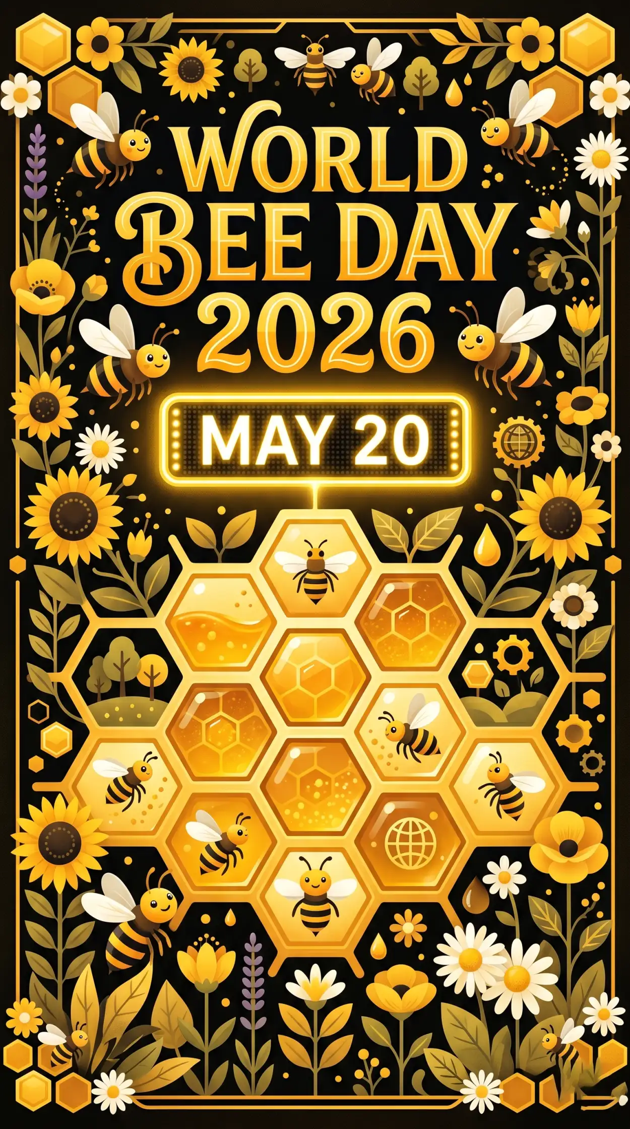 Free Download World Bee Day 2026 Black And Yellow Theme Design - High Quality World Bee Day 2026 Image