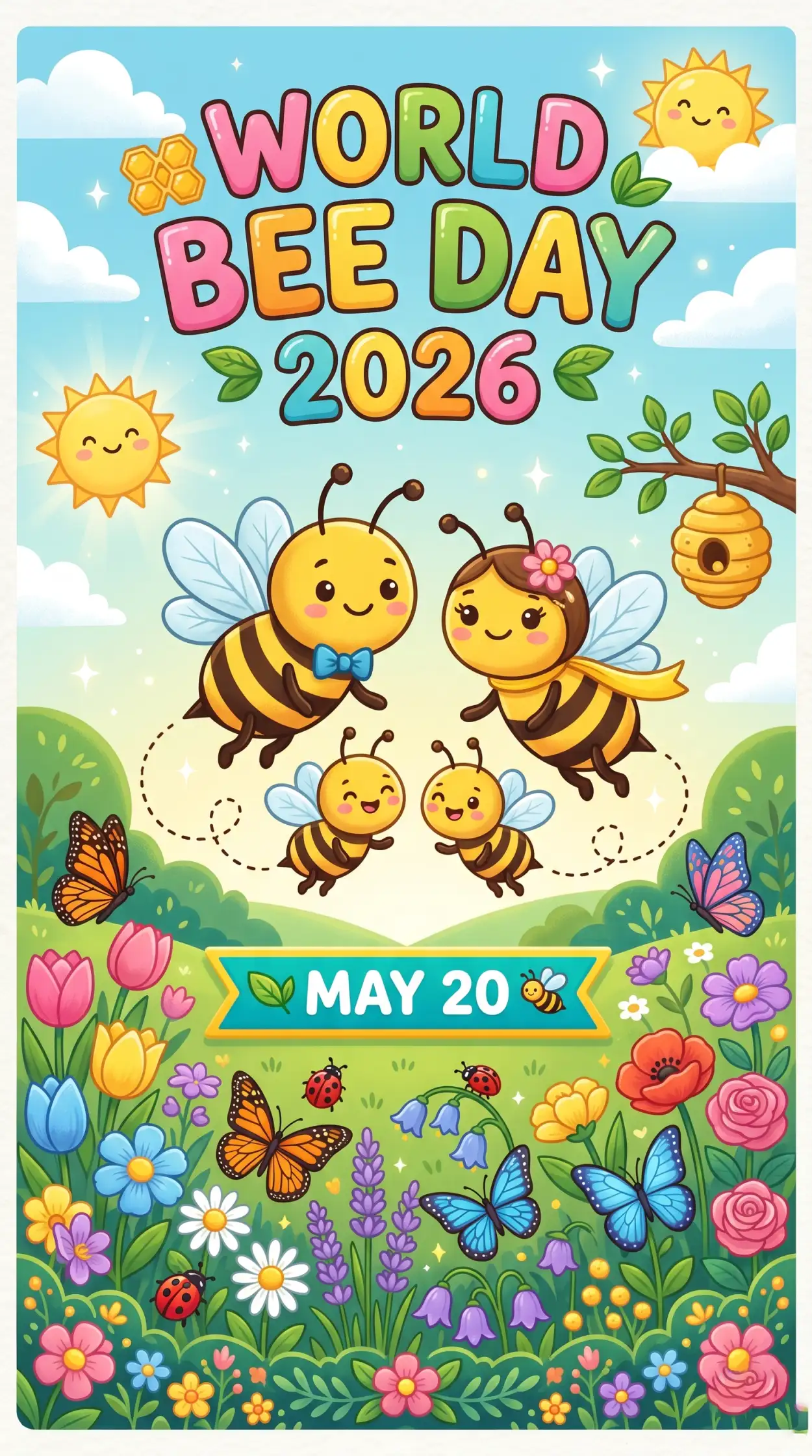 Free Download World Bee Day 2026 Cute Bee Cartoon Vector - High Quality World Bee Day 2026 Image