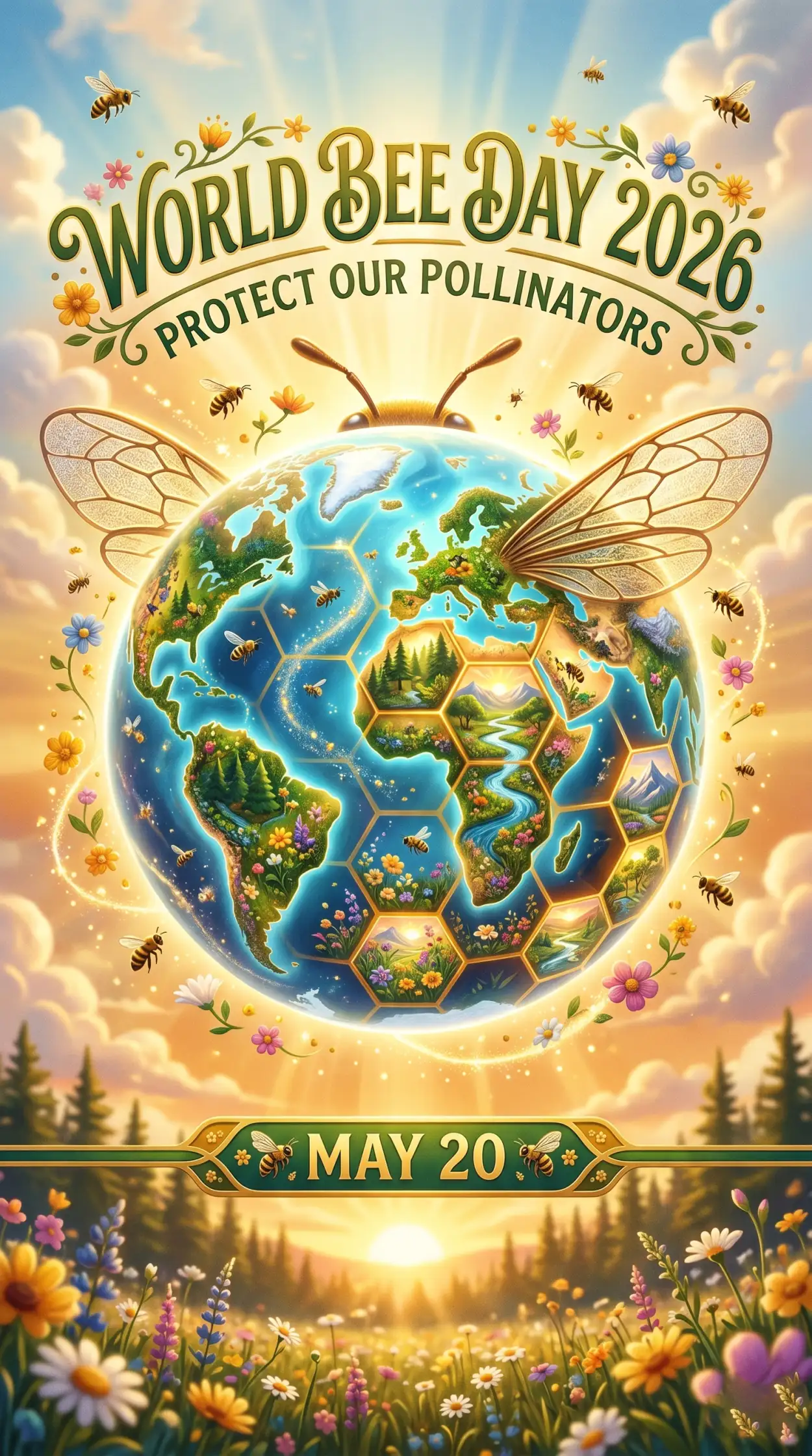 Free Download World Bee Day 2026 Earth Protection Poster - High Quality World Bee Day 2026 Image